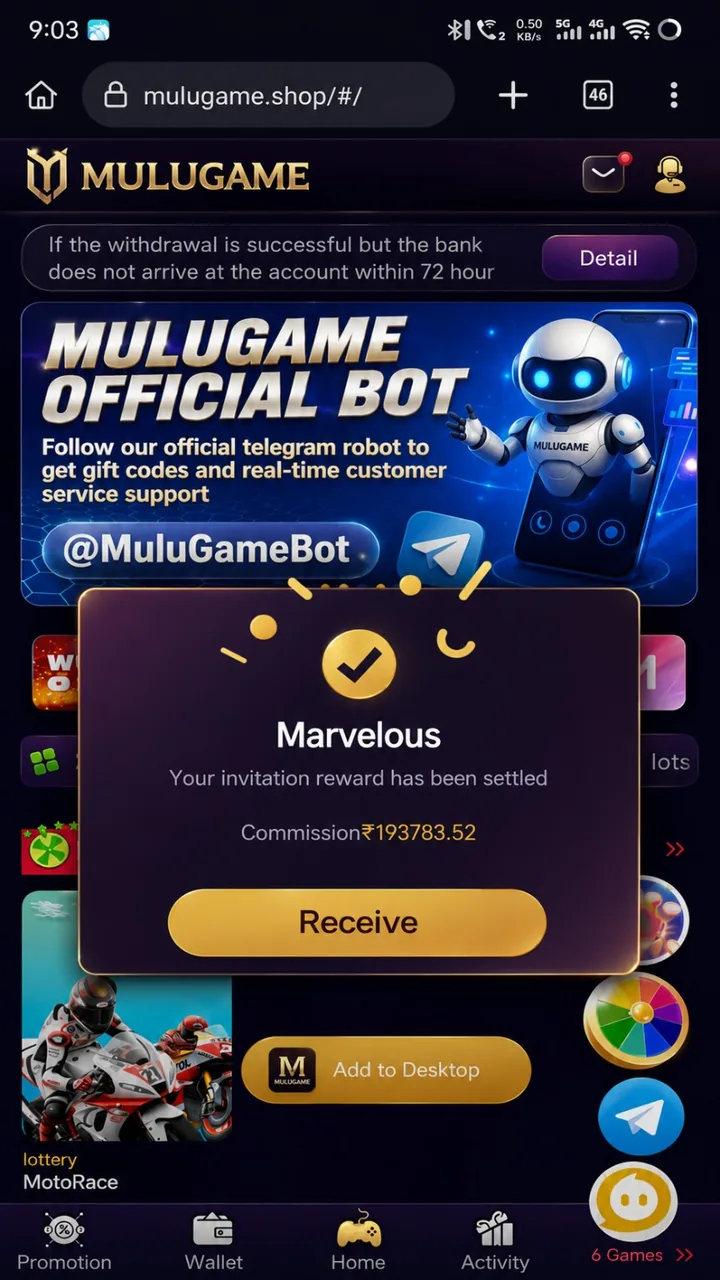 Telegram promotional banner and reward popup
